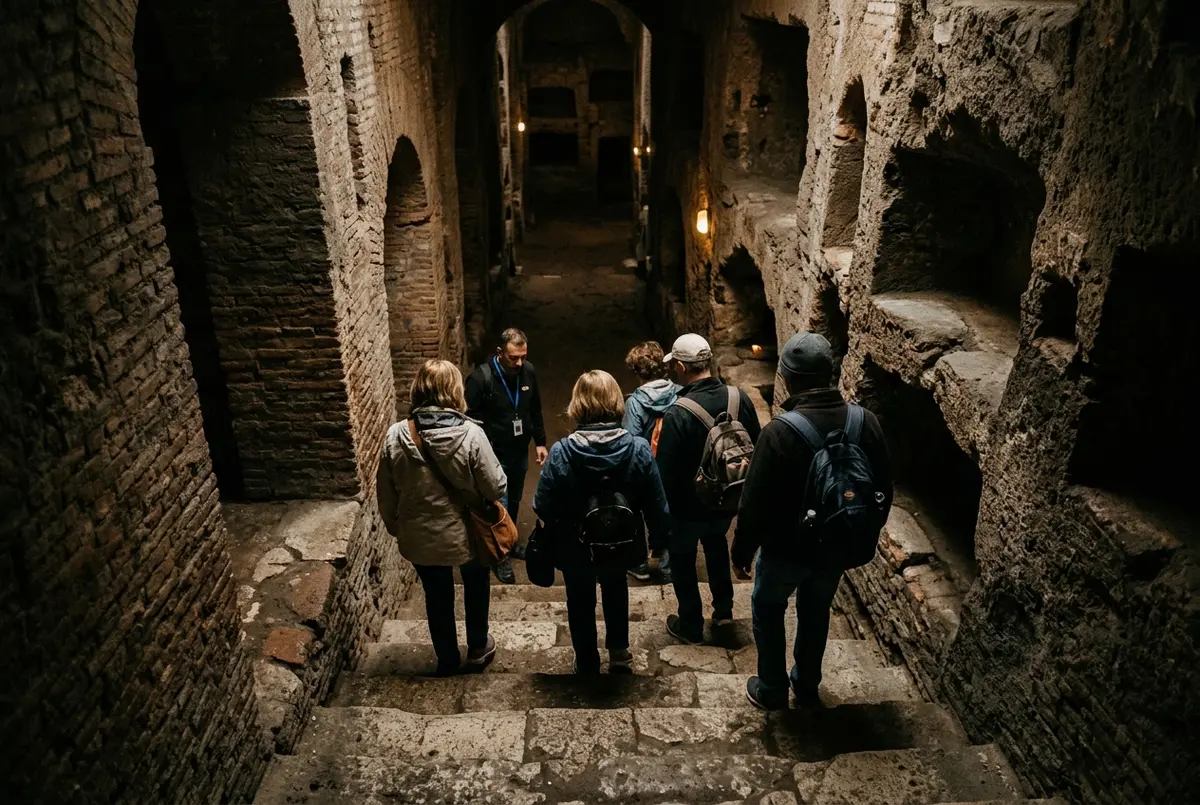 Pasillo de piedra antiguo bajo tierra en la necropolis vaticana cerca de la tumba de san pedro