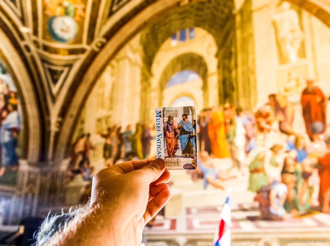 Visitor using a phone audio guide app on the Sistine Chapel ticket