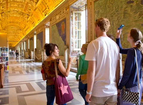 Quiet Gallery of Maps corridor on the Sistine Chapel early entry tour